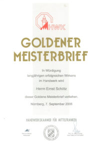 Golderner Meisterbrief Ernst Scjötz